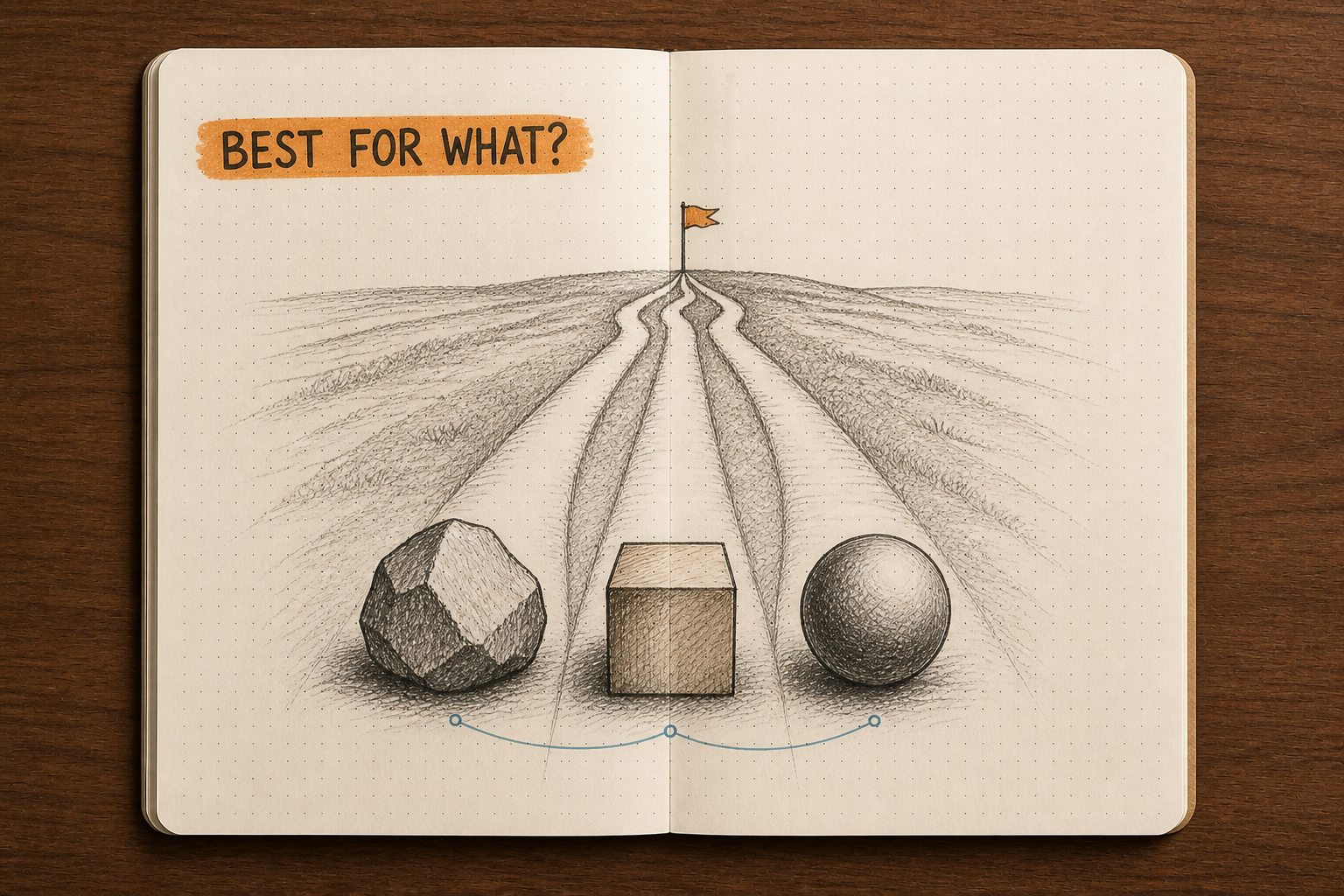 Three contrasting forms follow separate branching paths toward a single shared destination.