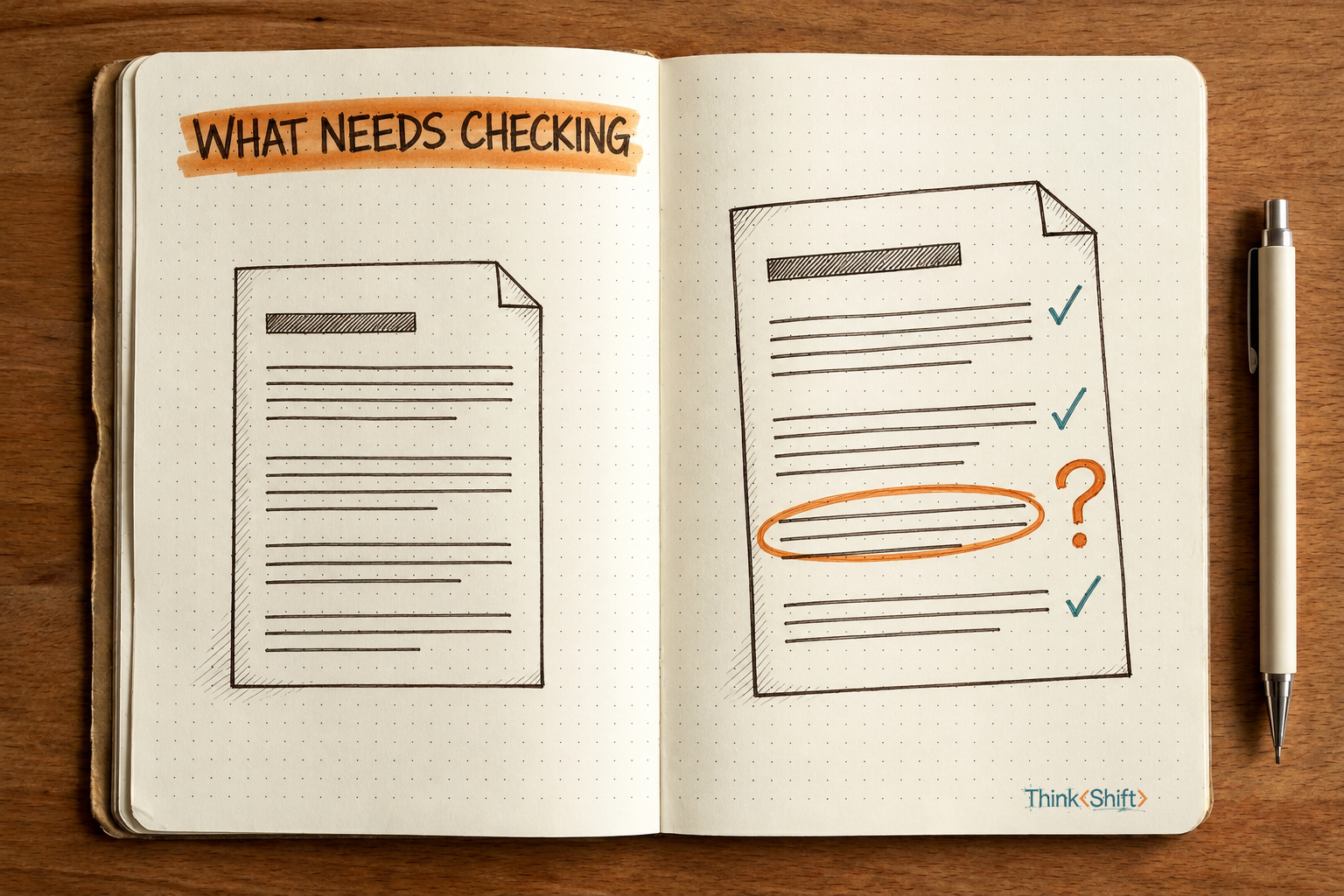 ThinkShift header for Tell your coworker what still needs checking